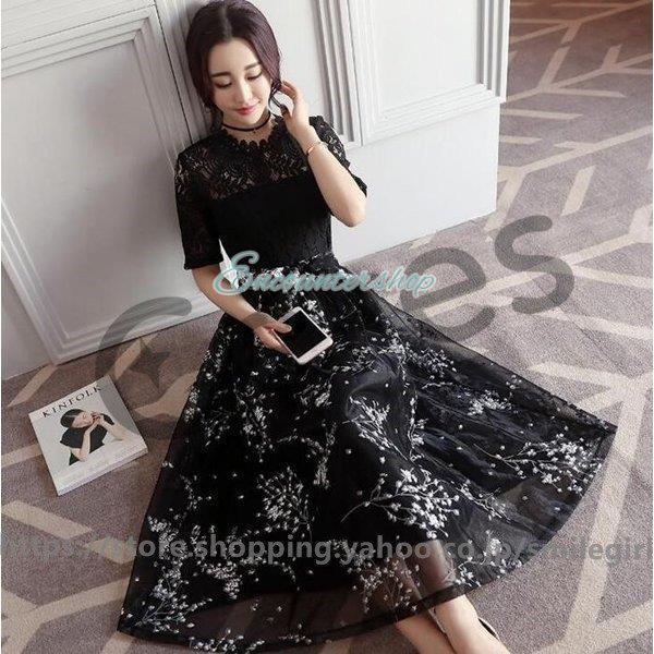 ワンピース レディース パーティドレス ミモレ丈 半袖 きれいめ 夏