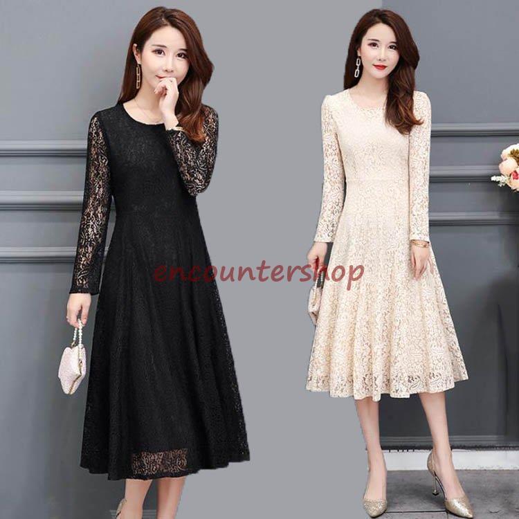 パーティードレス 結婚式 40代 20代 ロング丈 袖あり 長袖 韓国風