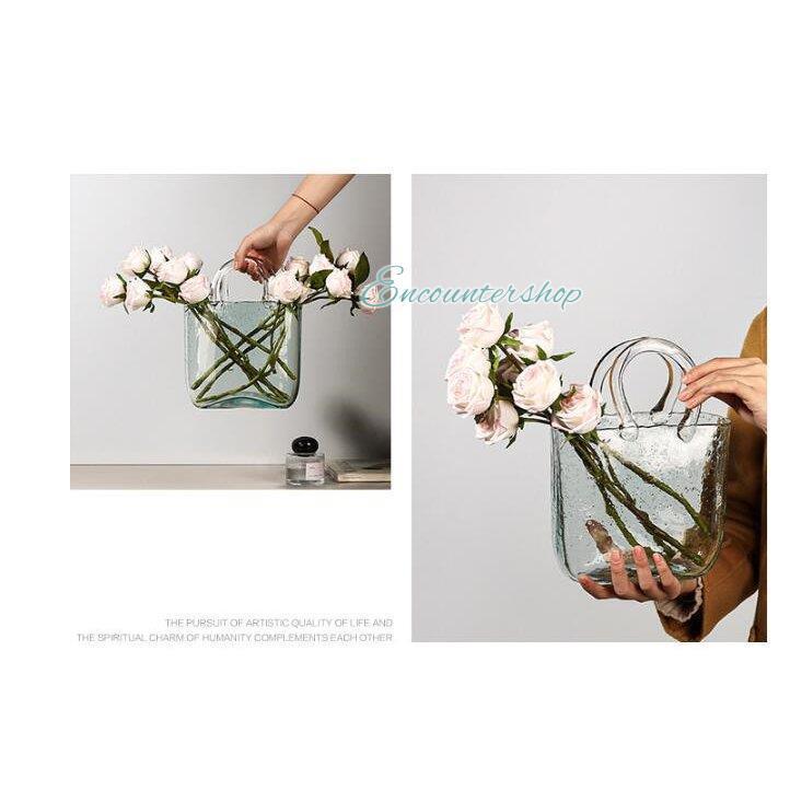 ガラス花瓶 花びん フラワーベース 花器 がびん 容器 手提げ トート