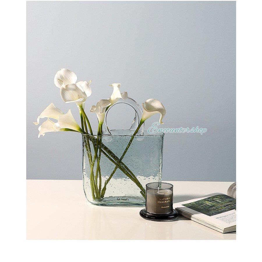 フラワーベース 花瓶 カバン 鞄 bag ガラス 硝子 ガラス フラワーベース バッグ型 花器 透明 気泡入り 手作り 硝子