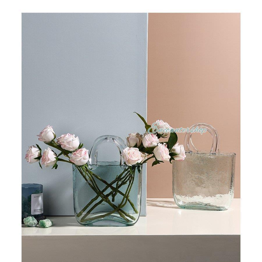ガラス花瓶 花びん フラワーベース 花器 がびん 容器 手提げ トート
