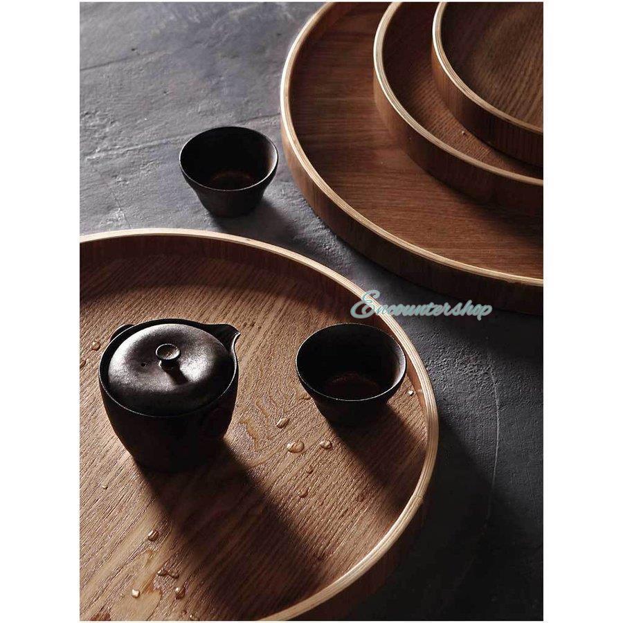 取っ手付 トレイ トレー 木製 天然木製 お盆 丸型 丸盆 食事