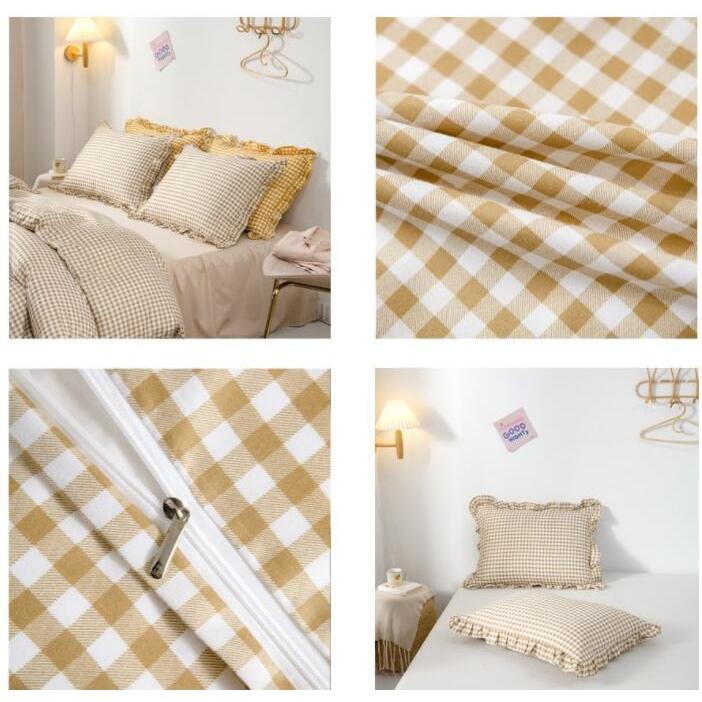 イエロー チェック柄 フリル付き シングルカバー4点セット 楽天市場