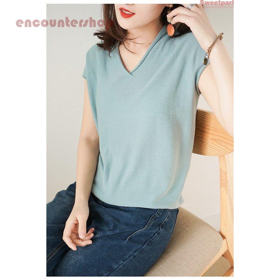 ニットシャツ 半袖tシャツ レディース トップス 春 夏 夏服 V