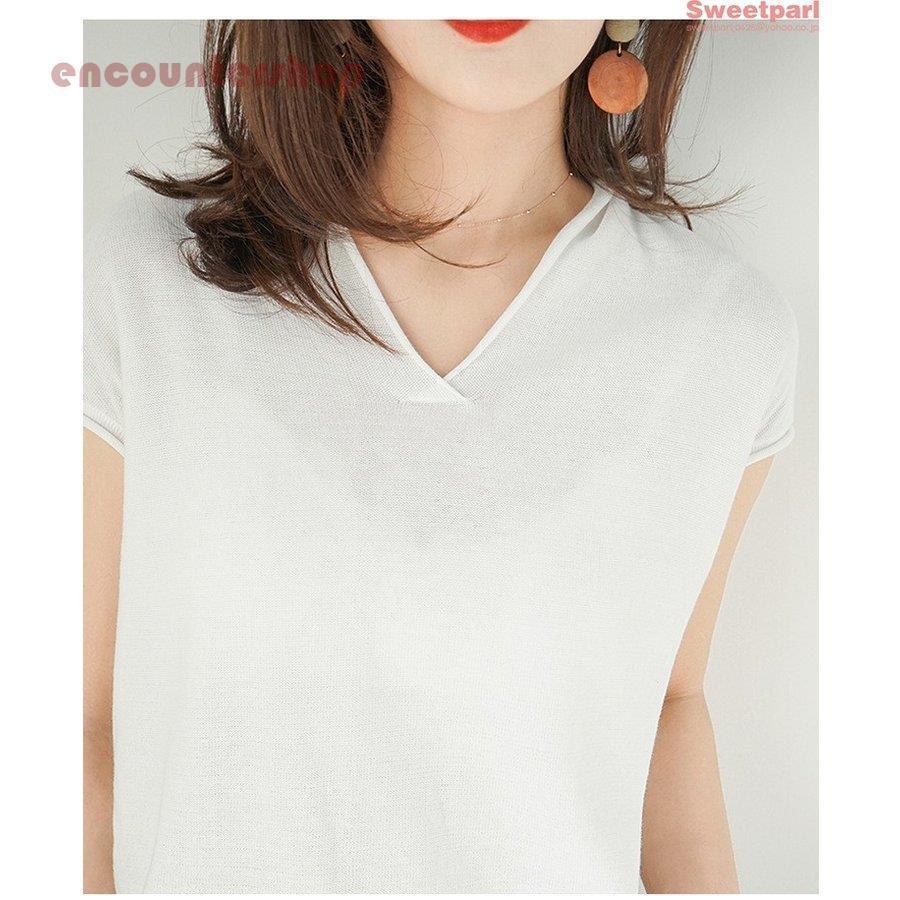 ニットシャツ 半袖tシャツ レディース トップス 春 夏 夏服 V