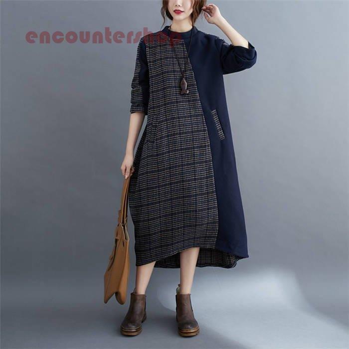 人気no 1 ロングワンピース コクーンシルエット 丸首 長袖 切り替え チェック柄 ゆったり 大きいサイズ ロング丈 冬 秋 レディース トレーナー ワンピース ワンピース サイズ Xl Lifeinlacruz Com