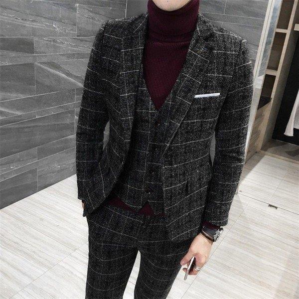 スリーピース スーツ メンズ ビジネススーツ 結婚式 チェック スーツ