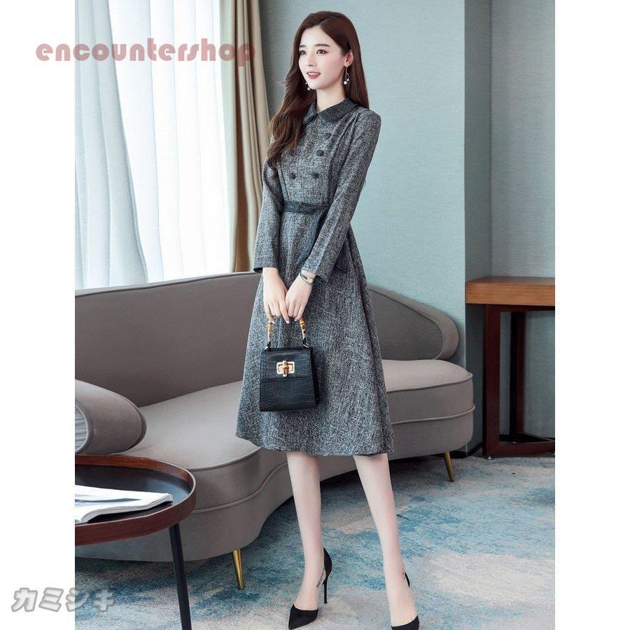 熱い販売 韓国風 パーティードレス 大きいサイズ 無地 折襟 ロング丈 マキシワンピース 上品 きれいめ 長袖 秋冬 40代 レディース ワンピース おしゃれ 新品 着痩せ 通勤 ワンピース サイズ M Lifeinlacruz Com