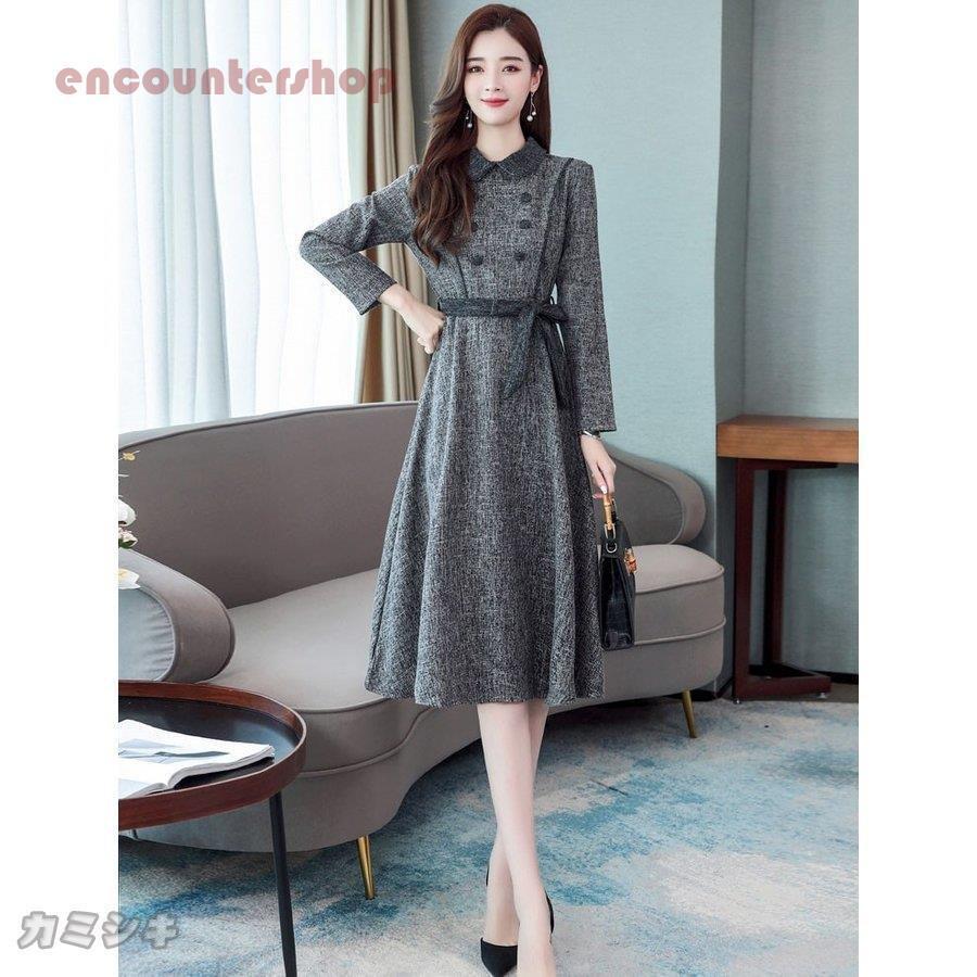 熱い販売 韓国風 パーティードレス 大きいサイズ 無地 折襟 ロング丈 マキシワンピース 上品 きれいめ 長袖 秋冬 40代 レディース ワンピース おしゃれ 新品 着痩せ 通勤 ワンピース サイズ M Lifeinlacruz Com