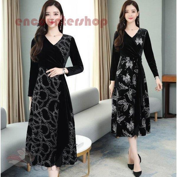 日本早割 ワンピース レディース 40代 秋冬 長袖 きれいめ 上品 マキシワンピース ロング丈 Vネック ベルト 大きいサイズ パーティードレス 韓国風 おしゃれ 通勤 着痩せ ネット正規店 Ssl Daikyogo Or Jp