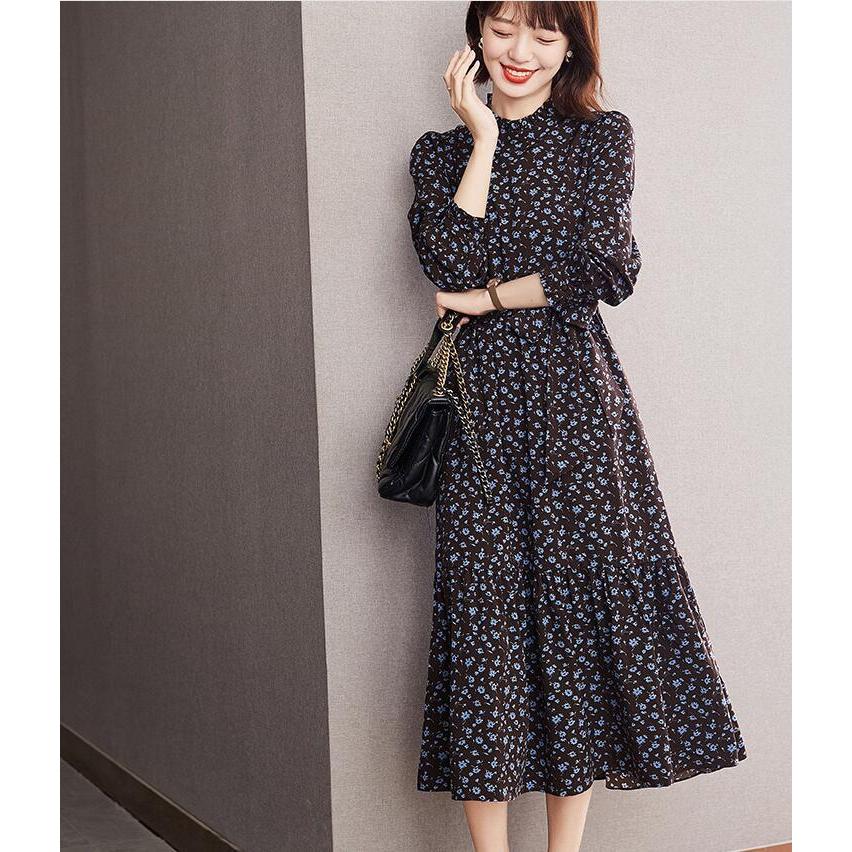 ワンピース レディース 40代 きれいめ 秋冬 長袖 上品 膝丈ワンピース