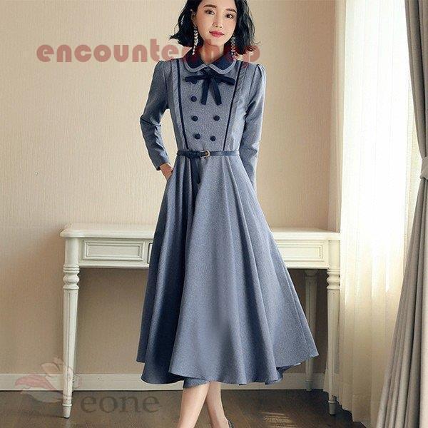 売り ワンピース レディース 40代 秋冬 長袖 きれいめ 上品 マキシワンピース ロング丈 折襟 無地 大きいサイズ パーティードレス 韓国風 おしゃれ 通勤 着痩せ 新品 なブランドデザイナー Shirleyryan Ca