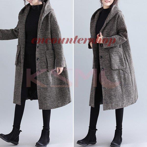 ウールコート レディース フード付き ツイード コート フード ウール