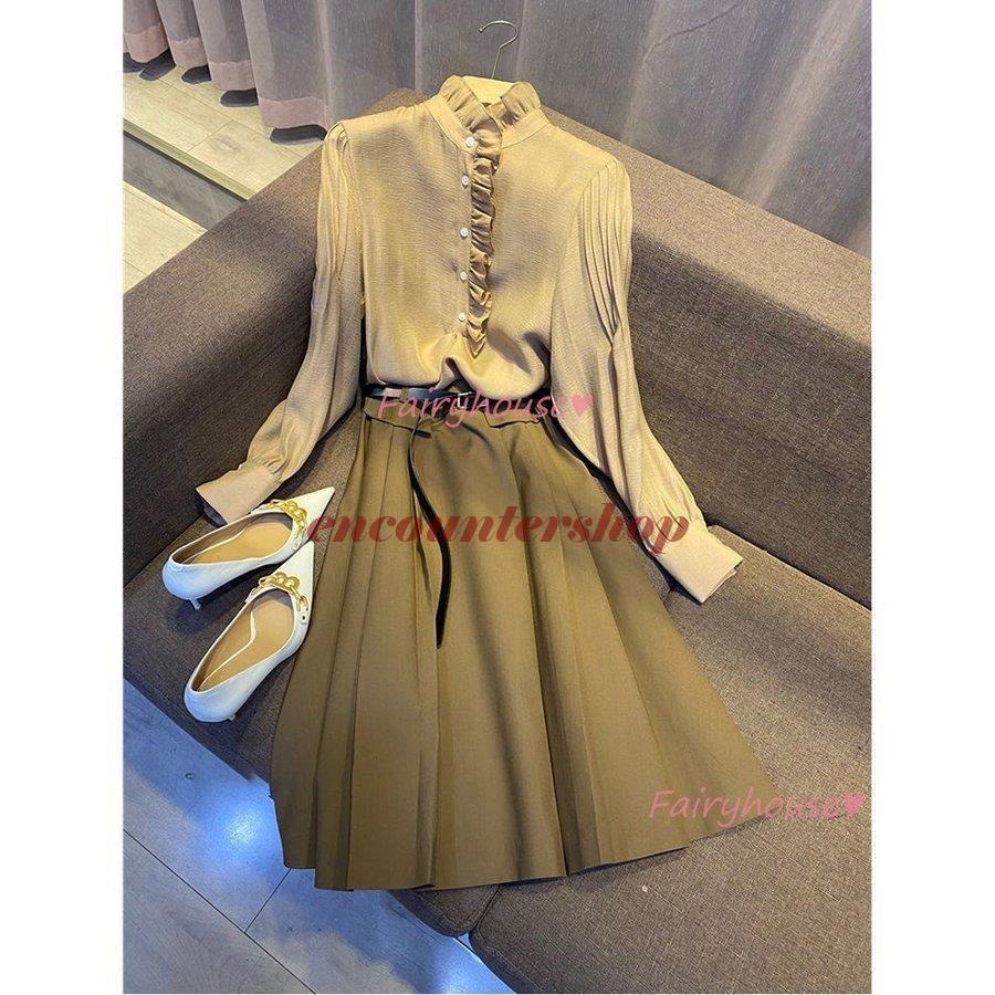 ワンピースセットレディース 40代 きれいめワンピース 秋冬 長袖ブラウス Aラインスカートセットアップ オシャレ大人韓国風大きいサイズ 通勤ol 30代 50代 激安ブランド