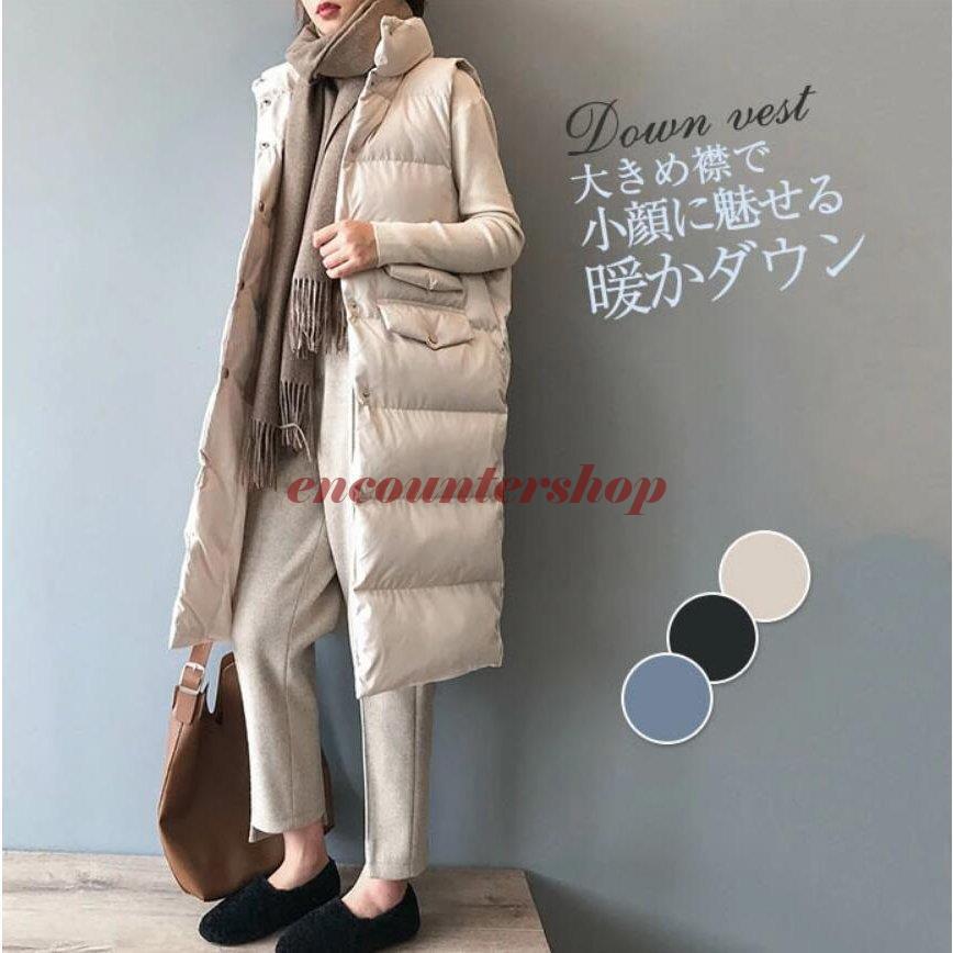 中綿ベスト ロング丈ベスト レディース 立ち襟 秋冬 ロングコートノースリーブ トップス ダウンベスト 85 以上節約 代30代40代 チョッキ 大きいサイズ