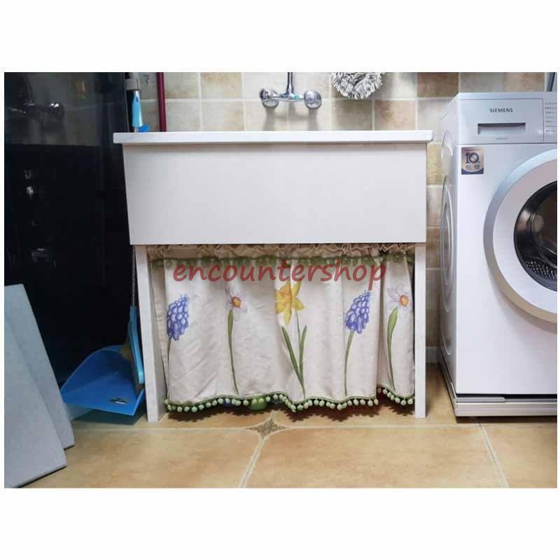 カフェカーテン 間仕切りカーテン 綿麻生地 花柄 遮光 目隠し 小窓用カーテン 毛玉飾り 130 58 125ｃｍ デコレーション 棚飾り キッチン窓 未使用品