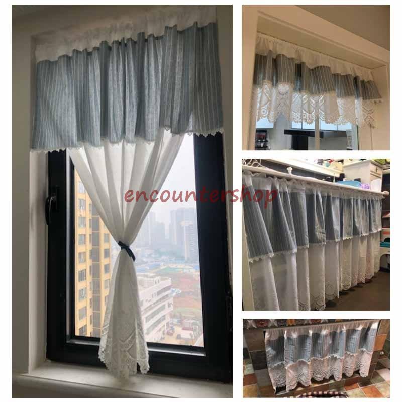 カフェカーテン 小窓用カーテン 綿 遮光 目隠し棚飾り ストライプ柄 花