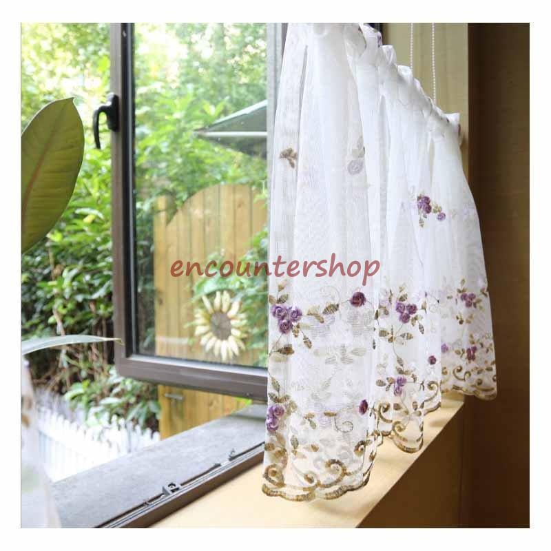 カフェカーテン レースカーテン 花刺しゅう 小窓用カーテン 150*55