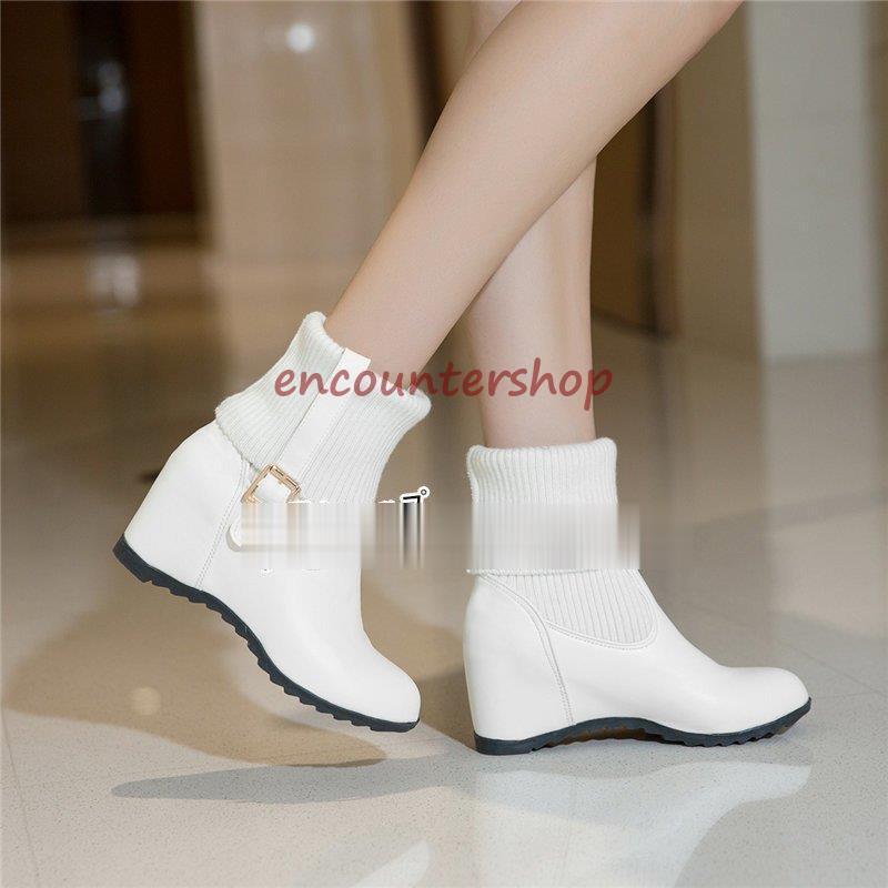 値下げ　eccoGORE-TEXストレッチウェッジソールショートブーツ23.5㎝ ショートブーツ レディース ウェッジソールシューズ厚底 6cm