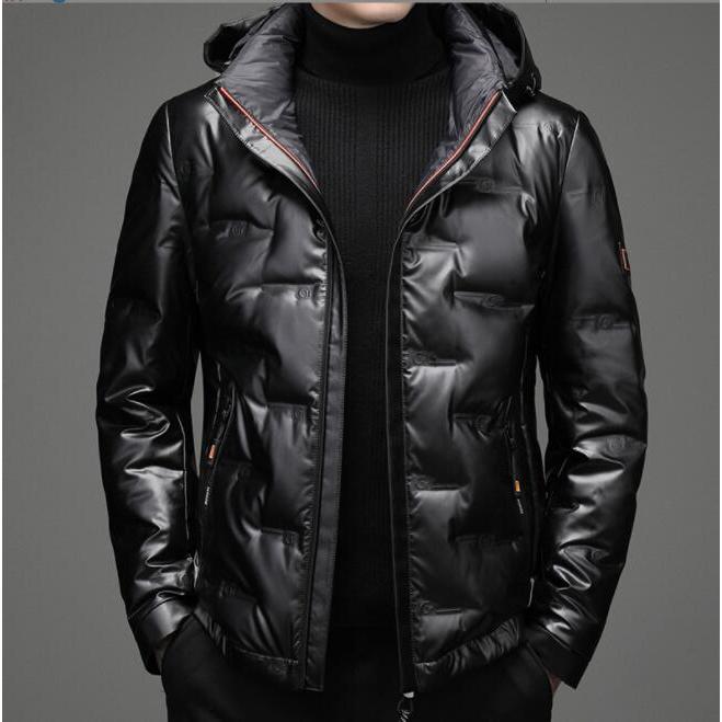 ダウンジャケット シームレスダウン メンズ ハイネック バックプリント アウター フード付き 撥水加工 防寒 ダウンジャケット シームレスダウン メンズ ハイネック バックプリント