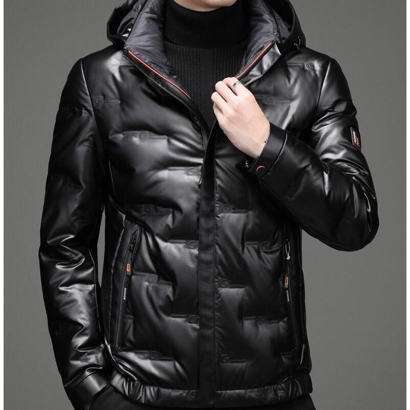 ダウンジャケット シームレスダウン メンズ ハイネック バックプリント アウター フード付き 撥水加工 防寒 ダウンジャケット シームレスダウン メンズ ハイネック バックプリント