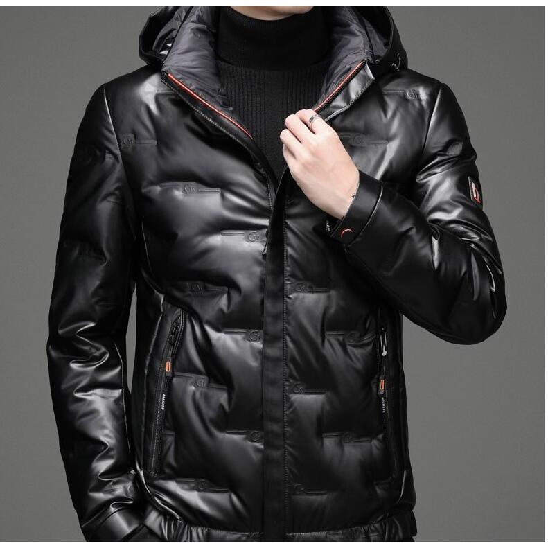 ダウンジャケット シームレスダウン メンズ ハイネック バックプリント アウター フード付き 撥水加工 防寒 ダウンジャケット シームレスダウン メンズ ハイネック バックプリント