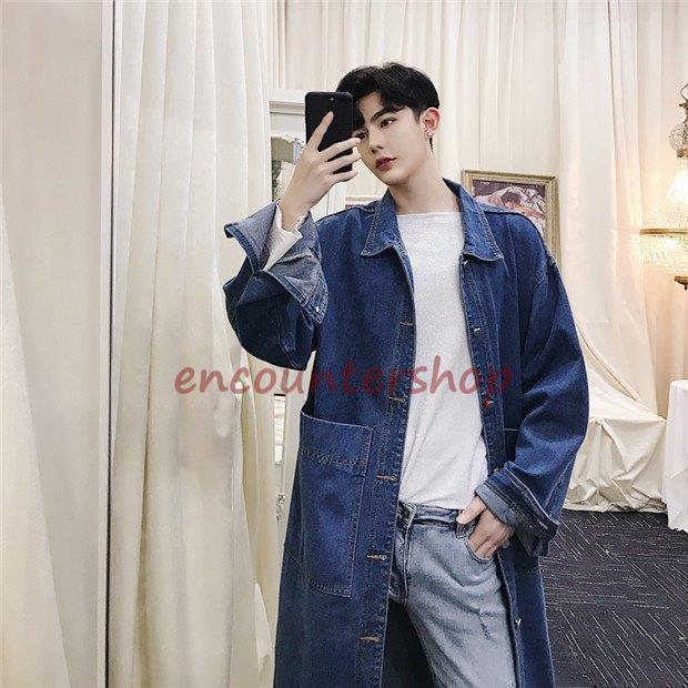 トレンチコート メンズ ロングコート 大きいサイズ デニムコート かっこいい 体型カバー 男性用 トップス カジュアル アウター 秋物 春服 Dd1128 Zzb98 Encountershop 通販 Yahoo ショッピング