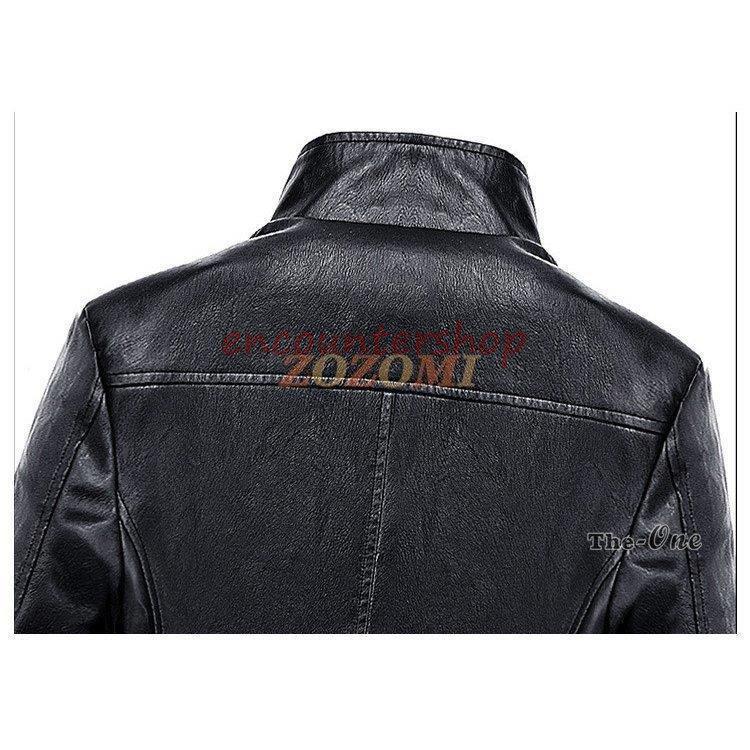 ロングコート メンズ レザーコート PU スタンドカラー 立襟 無地