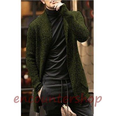 カーディガン メンズ ニット 長袖 ロングカーデ クルーネック コート