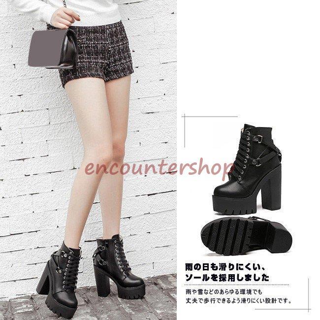 ショートブーツ レディース 太ヒール ハイヒール ショート丈 レース