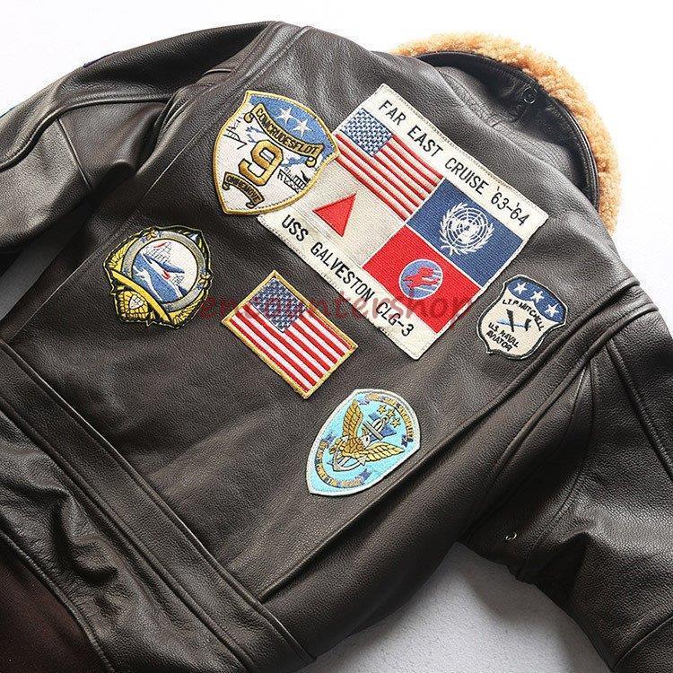 本革フライトジャケット 刺繍 アメリカ空軍服 ライダースジャケット 本革ジャケット 牛革 折り襟 レザージャケット 革ジャン メンズ カッコイイ 新作の画像