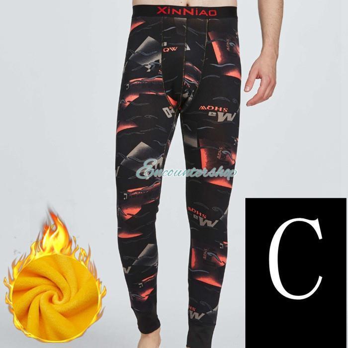 秋冬　RUSSELLUNO 裏起毛 マスク柄プリントパンツ ブラック　サイズ7 レギンス メンズ 冬 おしゃれ 幾何柄 プリント パンツ 裏起毛