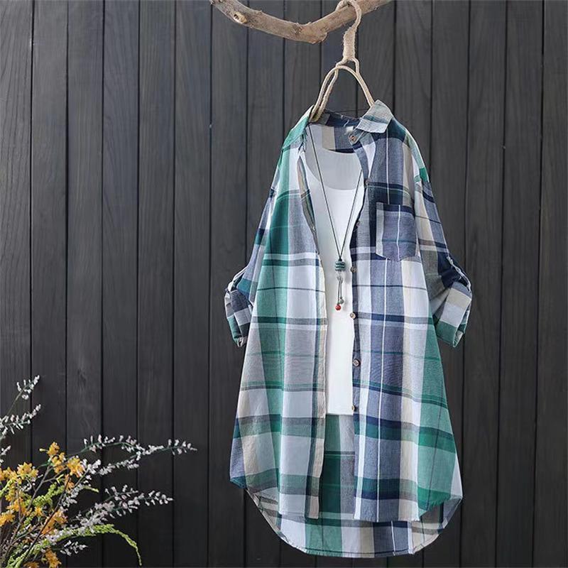 ロングシャツ シャツ レディース ロング 長袖 ブラウス チェック シャツワンピース 春夏 春服 夏服 きれいめ チュニック トップス 羽織 | ブランド登録なし | 01
