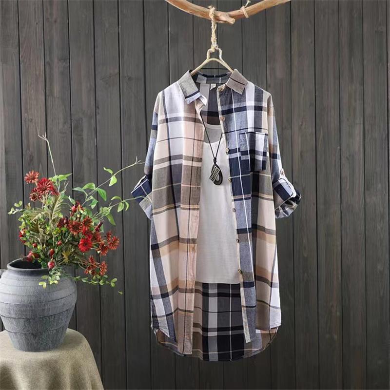 ロングシャツ シャツ レディース ロング 長袖 ブラウス チェック シャツワンピース 春夏 春服 夏服 きれいめ チュニック トップス 羽織 | ブランド登録なし | 03