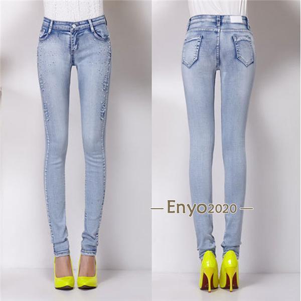 アンドラブ　&LOVEキラキラ華やかなこなれストレッチスキニーデニム &LOVE キラキラビジューのスタイリッシュ美脚デニムパンツ