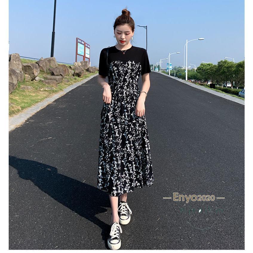 切り替えワンピース 花柄ワンピース 半袖ワンピース レディース 夏服