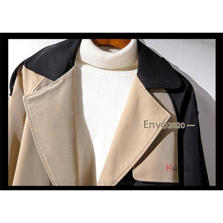 バイカラー トレンチコート スプリング ロング ダブルブレスト トレンチコート メンズ バイカラー チェスターコート ダブル