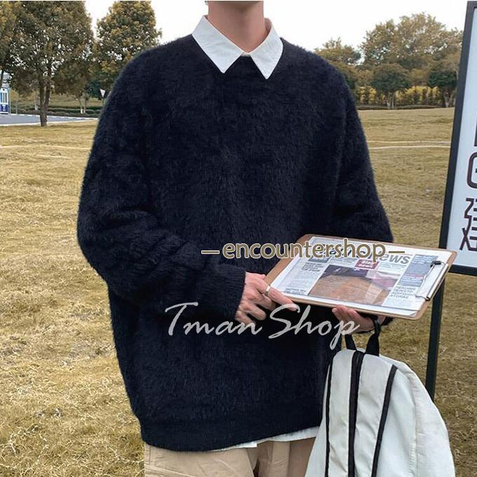 美品　スピック&スパン ラクーンファー　　クルーネック二ット FURKNIT 美品✳︎スピック&スパン ラクーンファークルーネック二ット 紺