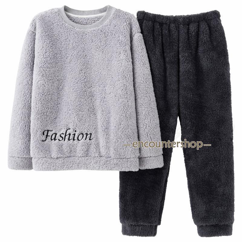 パジャマ メンズ ルームウェア クルーネック 長袖 上下セット 厚手