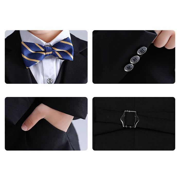 160cm 男児　フォーマルスーツ ストライプ 黒 4点セット フォーマルスーツ 男の子 スーツセット おしゃれ ストライプ 4点