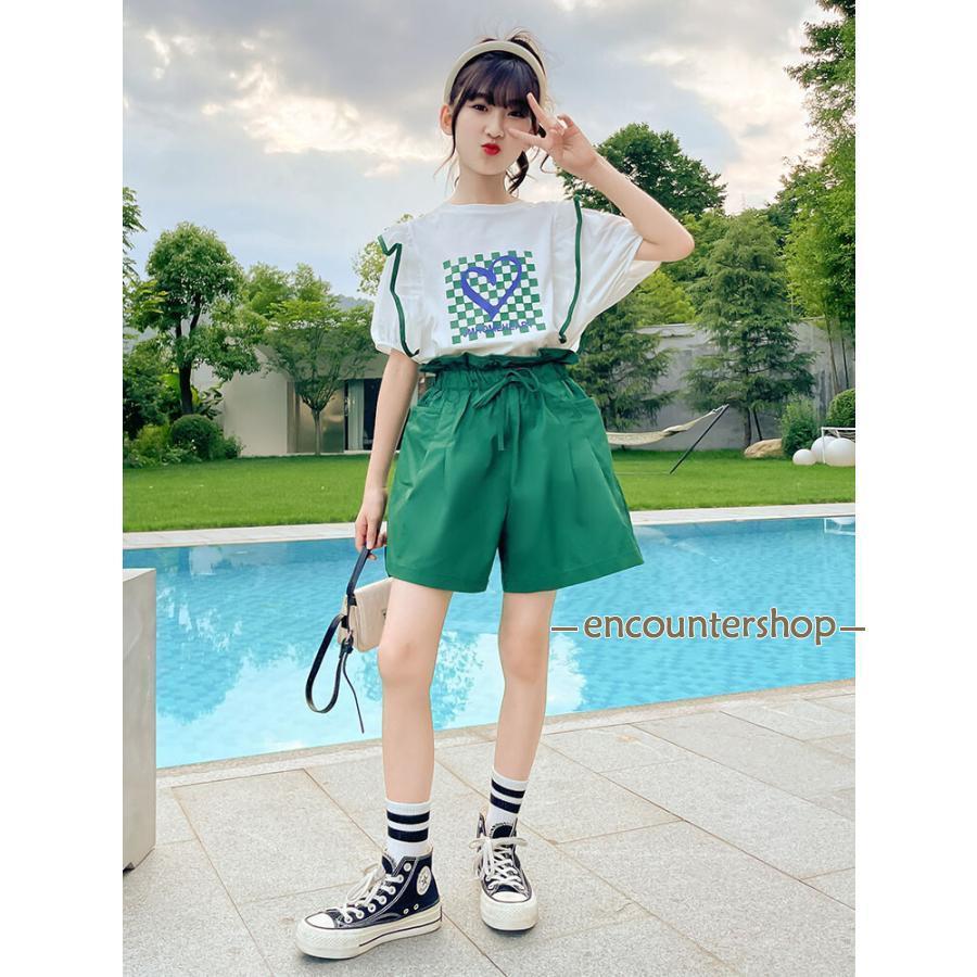 セットアップ 女の子 夏 キュロット ナチュラル キッズ ジーンズ 半ズボン ワイドパンツ 半袖 ゆったり リゾート こども 可愛い きれいめ ...