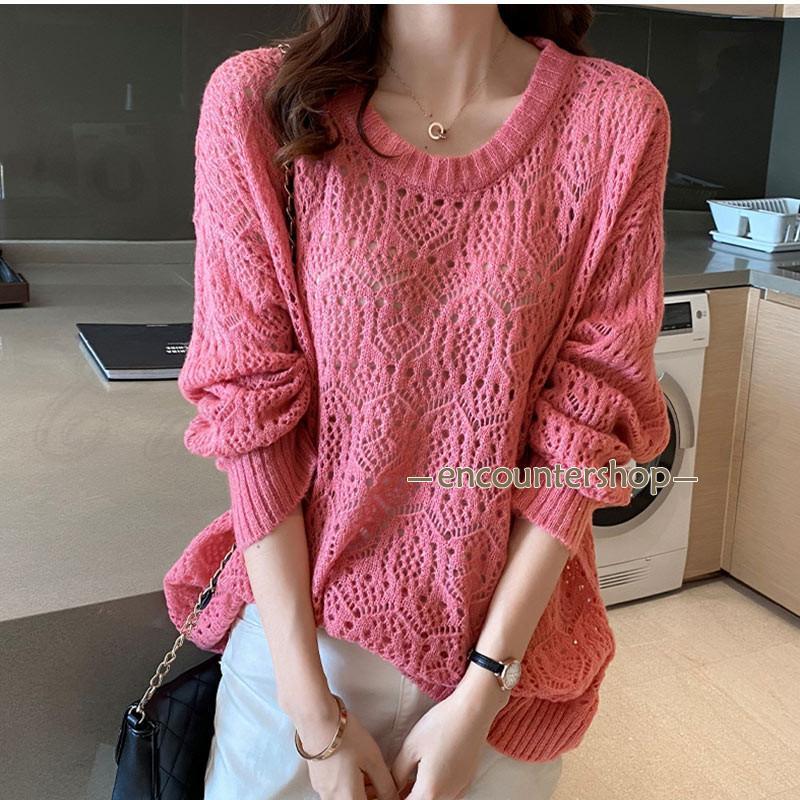 ニットセーター レディース アフター クルーネック 長袖 リブ