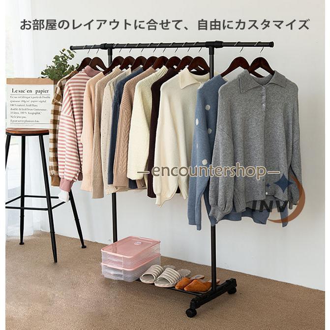 ハンガーラック 頑丈 スリム おしゃれ 耐荷重30kg シングル 横伸縮可能 キャスター付き 収納能力抜群 組立式 靴収納 組立簡単 移動便利 衣類収納 室内干し | ブランド登録なし | 01