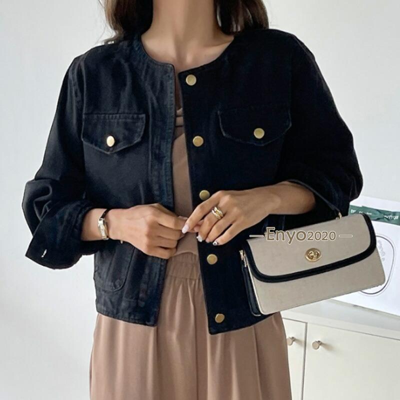 デニムジャケット レディース ノーカラー ジャケット Gジャン デニム