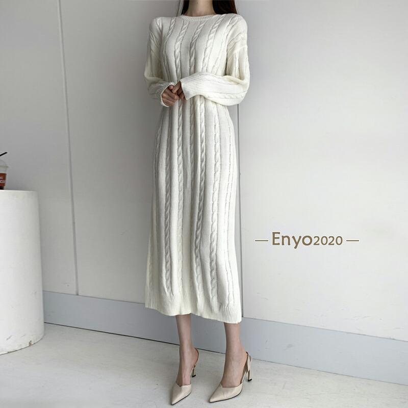 【美品】 ebure ウールケーブルニット ロングワンピース カシミヤ混 美品】 ebure ウールケーブルニット ロングワンピース カシミヤ混