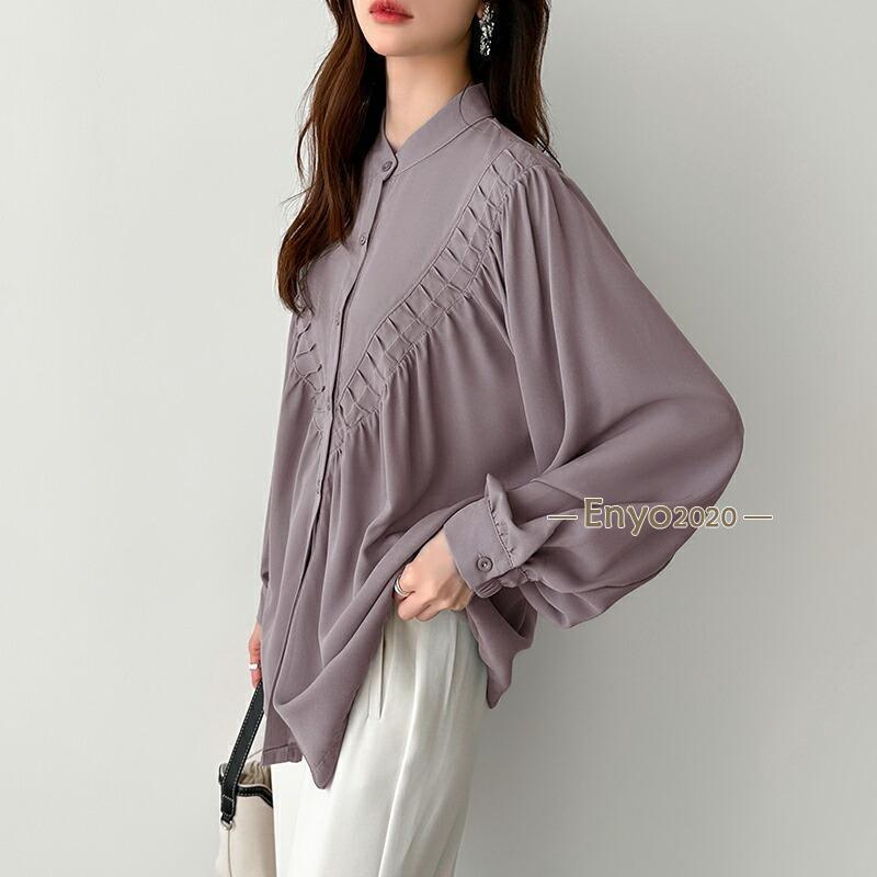 ブラウス シフォンブラウス トップス レディース 長袖 バンドカラー