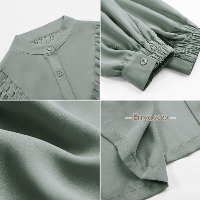 ブラウス シフォンブラウス トップス レディース 長袖 バンドカラー