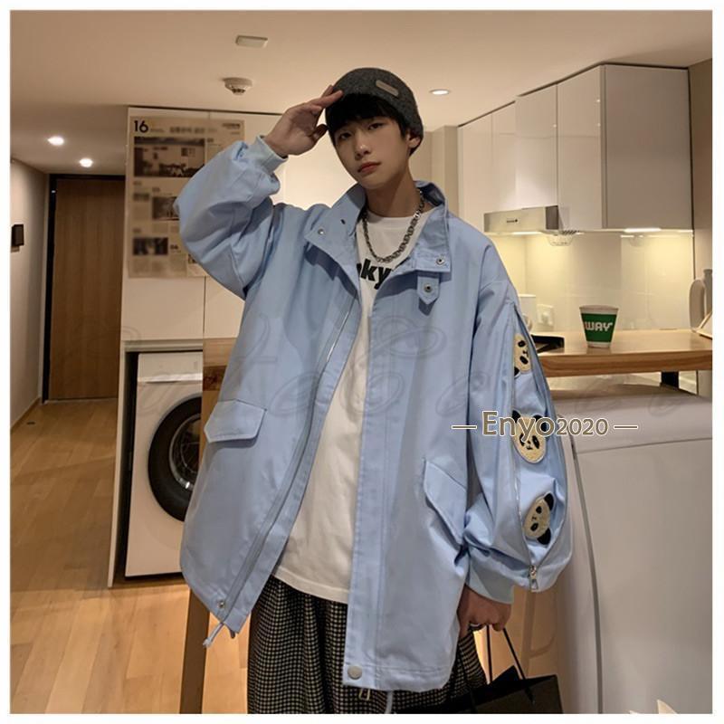 ジャケット メンズ アウター パンダ柄 折り襟 長袖 前開き トップス