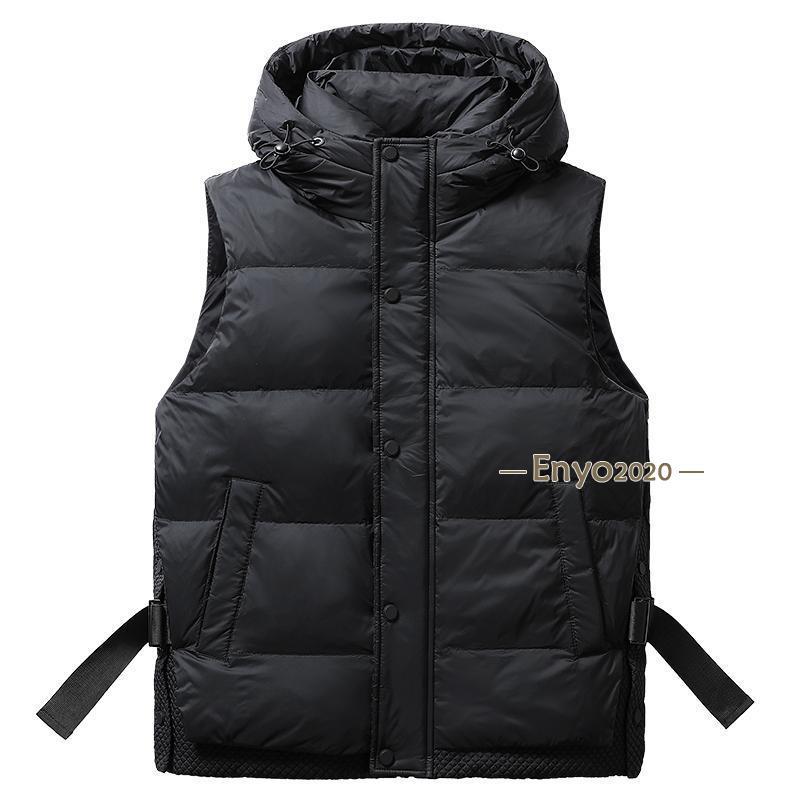 ダウンベスト ブラック 大きなロゴ ダウンジャケット ダウンベスト メンズ 防風 フード付き ハイネック
