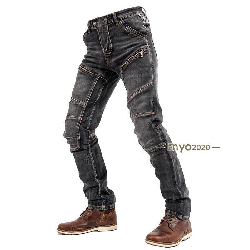 膝パッド装備 バイクパンツ 耐磨 デニムシャツパンツ 保護 アウトドア ストレッチ メンズ ユーズド加工 バイクウェア バイク用 ライダーパンツ春 夏 秋服 冬服_5